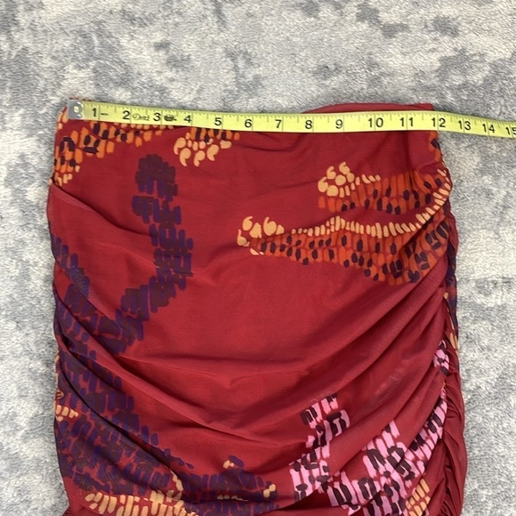 NWT Farm Rio for Anthropologie Ruched Mesh Mini Skirt Red Abstract Sz XXS - Picture 10 of 16